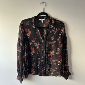 Derek Lam 10 Crosby black floral printed long sleeve silk top